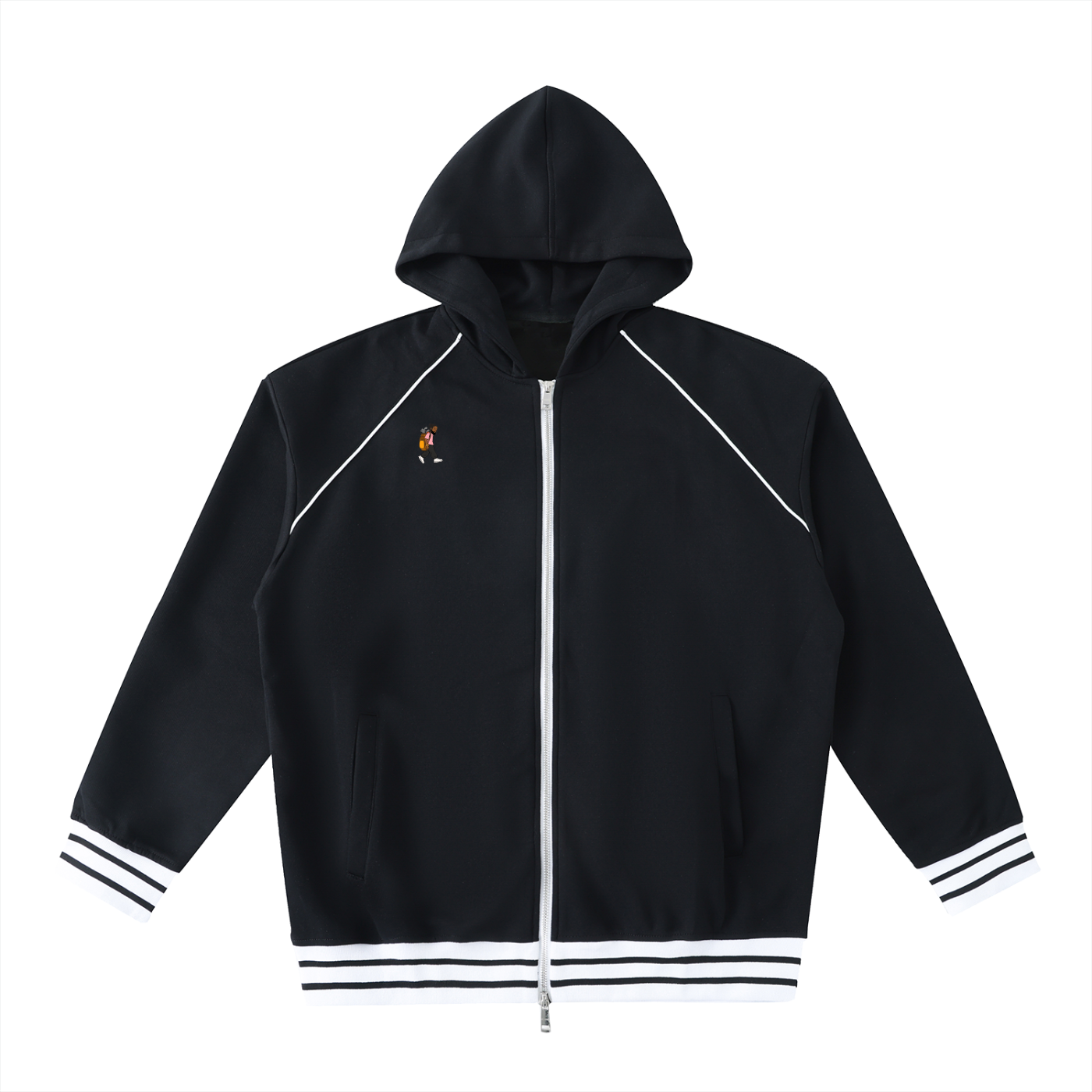 Striped Trim Zip-Up Hoodie