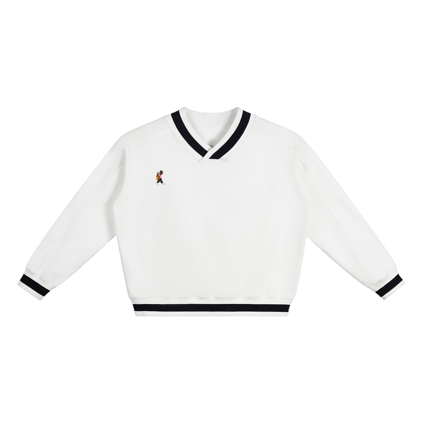 V-Neck Contrast Collar Boxy Sweatshirt