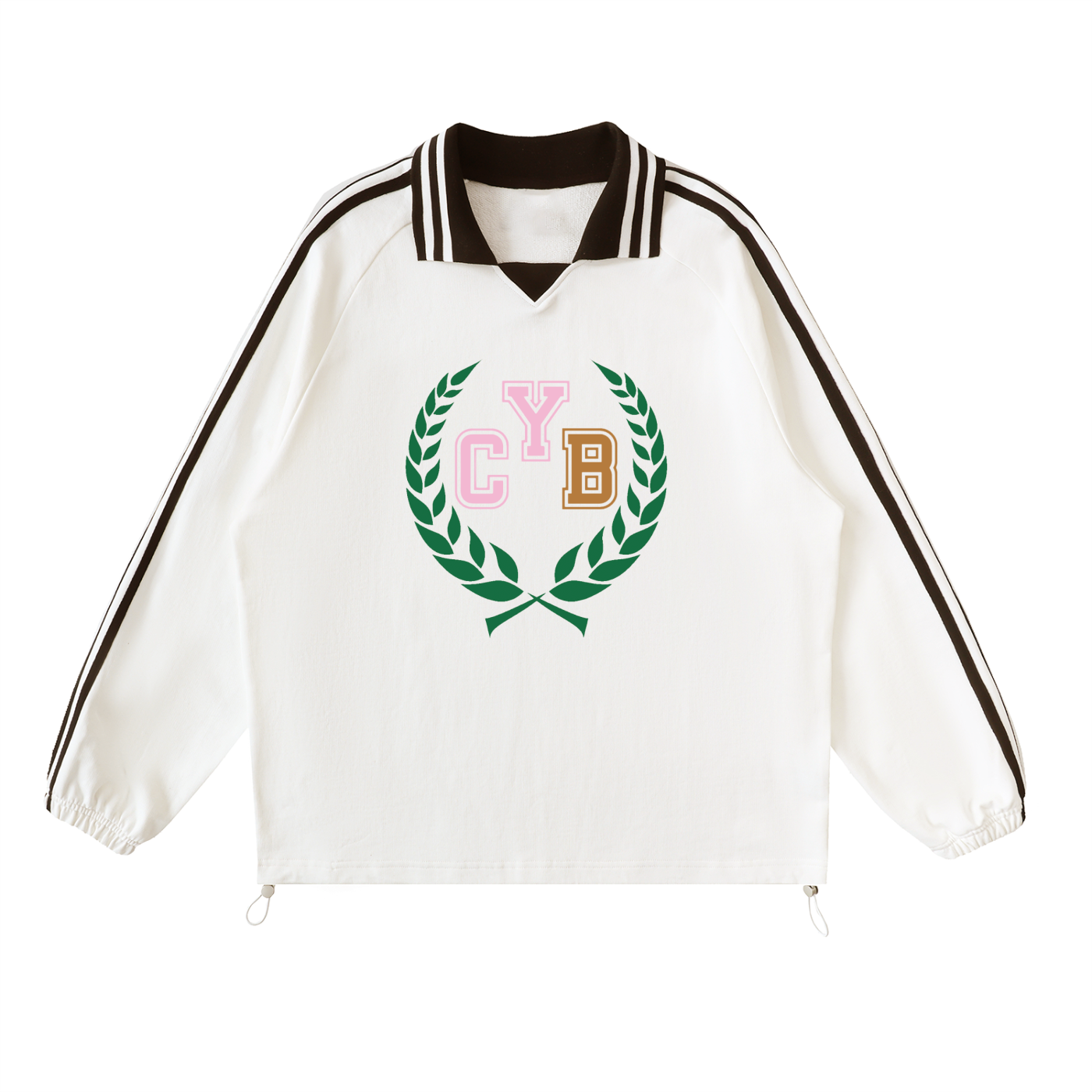 Contrast Striped Lapel Collar Sweatshirt