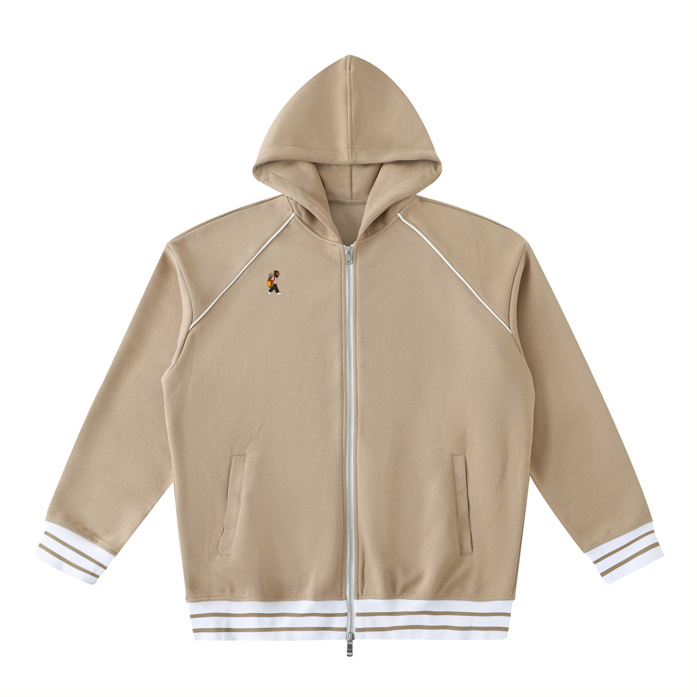 Striped Trim Zip-Up Hoodie